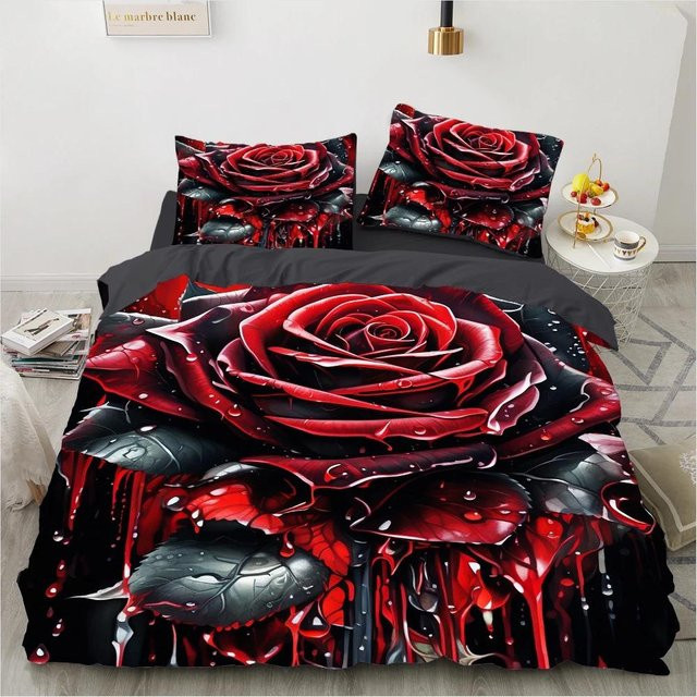 Rosa 3D Blumen Bettwäsche Set mit floralem Design aus Mikrofaser, B/H: 220 x 240 cm, inklusive 2 Kissenbezüge 70 x 133 cm - Bild 1