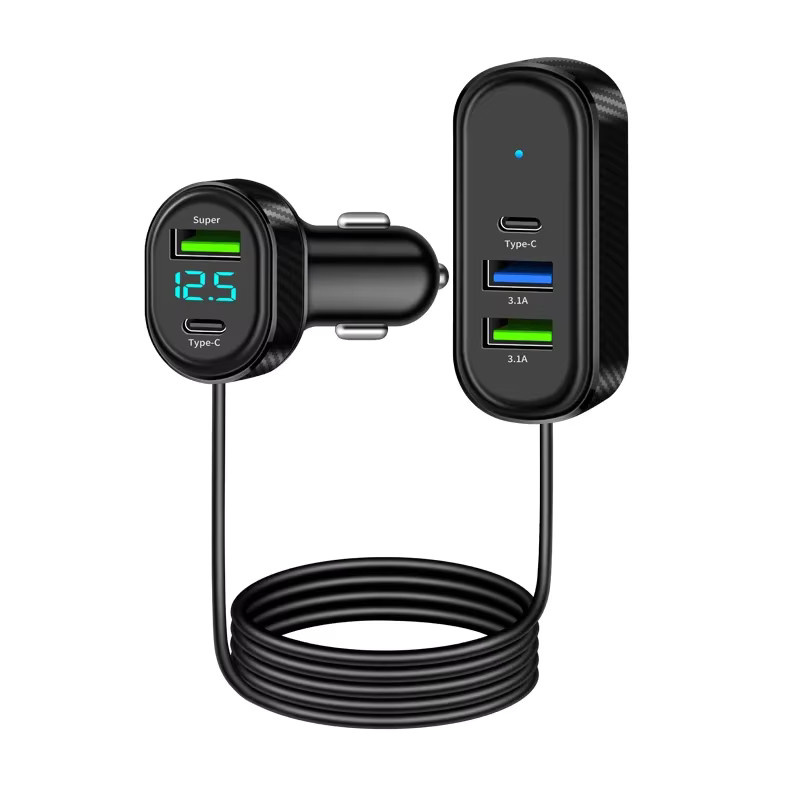 kebidumei Autoladegerät 12V/24V in Schwarz mit 5 Multi-Ports inklusive USB Typ C und 66W Super-Ladeadapter sowie 150 cm Kabel - Bild 3