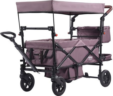 VEVOR Buggy Wagon für 2 Kinder, zusammenklappbarer Tandem-Kinderwagen mit verstellbarem Griff, Sonnendach und Bremsen, Dunkelviolett - Bild 1