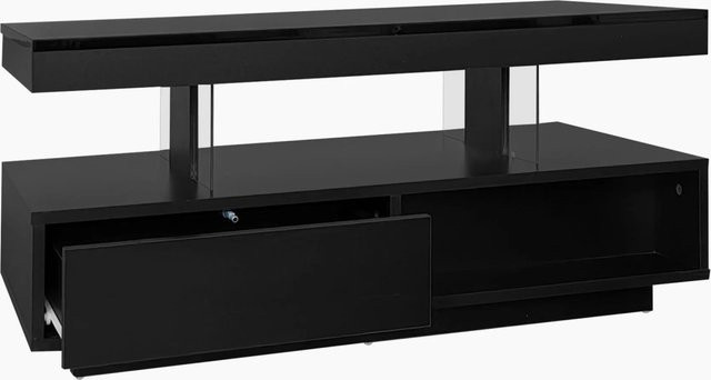 okwish Couchtisch in Schwarz mit Hochglanz-Finish, 4 Glasplatten, 2 Schubladen und Fächern, B/T/H: 95 x 50 x 42,5 cm - Bild 1