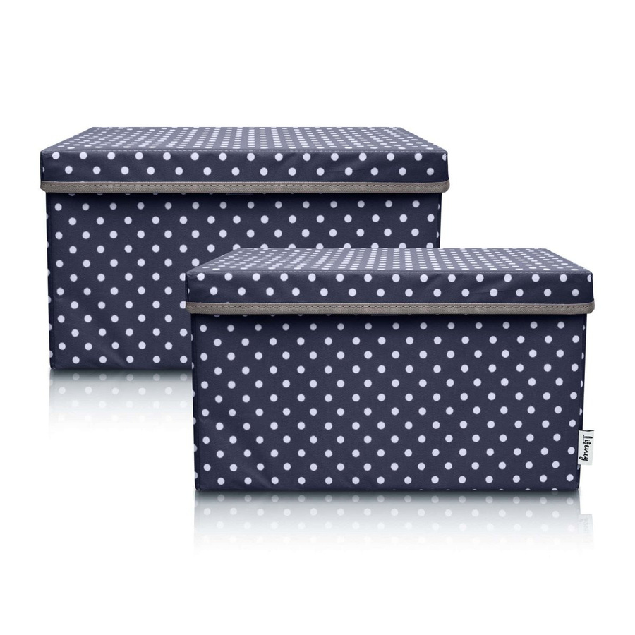 Lifeney Aufbewahrungsbox 2er-Set mit Deckel und Punktmuster in Anthrazit und Weiß, B/T/H: 37 x 25 x 21 cm - Bild 2
