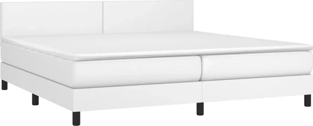 vidaXL Boxspringbett mit Matratze in Weiß, Hybrid-Konstruktion mit Taschenfederkern, LED-Unterbettbeleuchtung und USB-Anschluss, Kunstleder, B/T/H: 200 x 200 x 78 cm - Bild 1