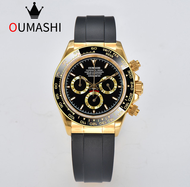 OUMASHI Chronograph, Automatik, Gold, Schwarz, Kautschuk, Herren - Bild 1