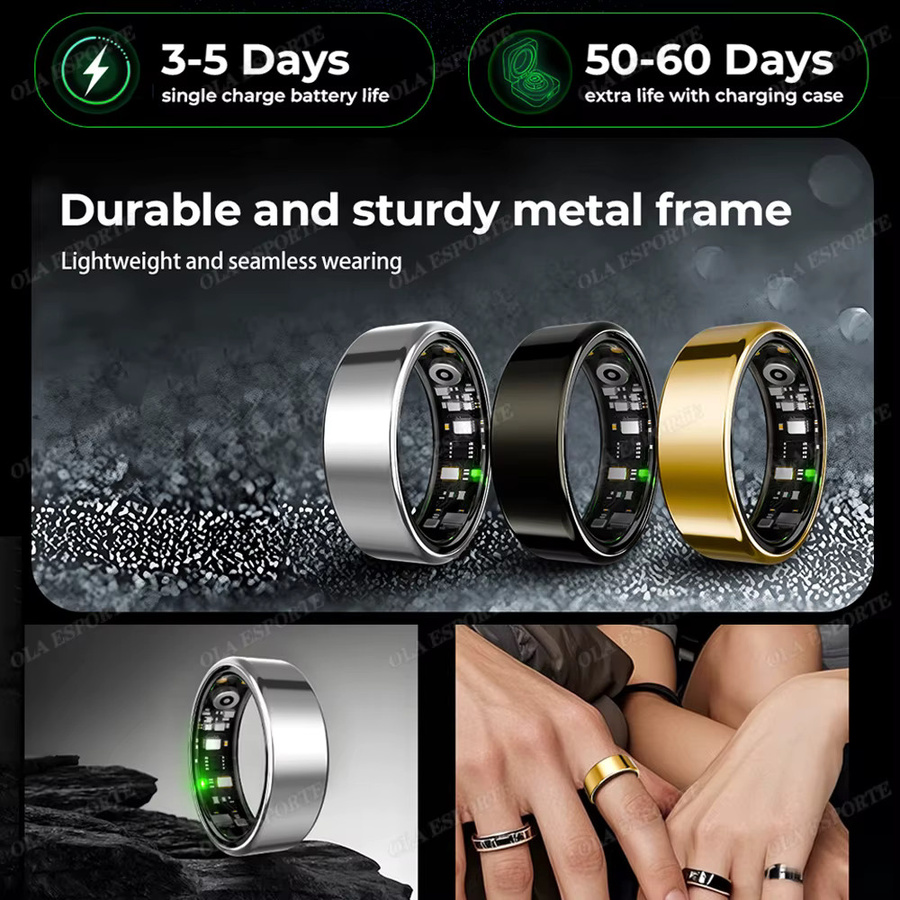 Ola Esporte R09 Smart Ring Silber für Damen und Herren mit Ladeetui, Herzfrequenz-, Blutsauerstoff- und Hauttemperaturmessung, 5ATM wasserdicht, kompatibel mit Android und iOS - Bild 2