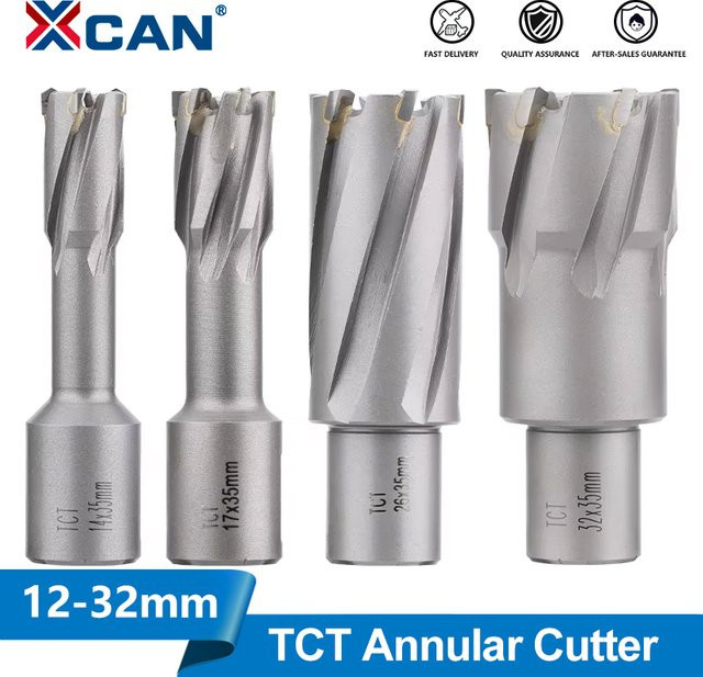 XCAN TCT Ringfräser Magnetbohrer Lochsäge für Metall mit 3/4 Zoll Weldon-Schaft und 35 mm Schnitthöhe, Silber - Bild 1