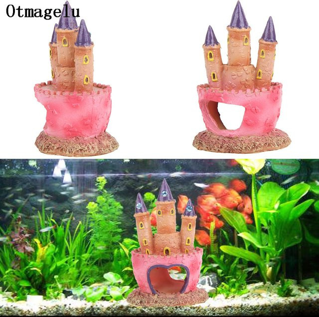 Otmagelu Aquarium Dekoration Schloss und Turm aus Harz in Pink und Multicolour für Fische als Versteck und Zubehör - Bild 1