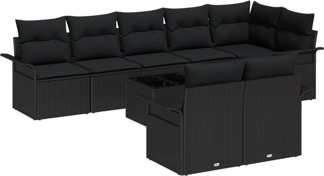 vidaXL 9-teiliges Garten-Sofa-Set aus Poly Rattan mit Kissen in Beige und Schwarz - Bild 1