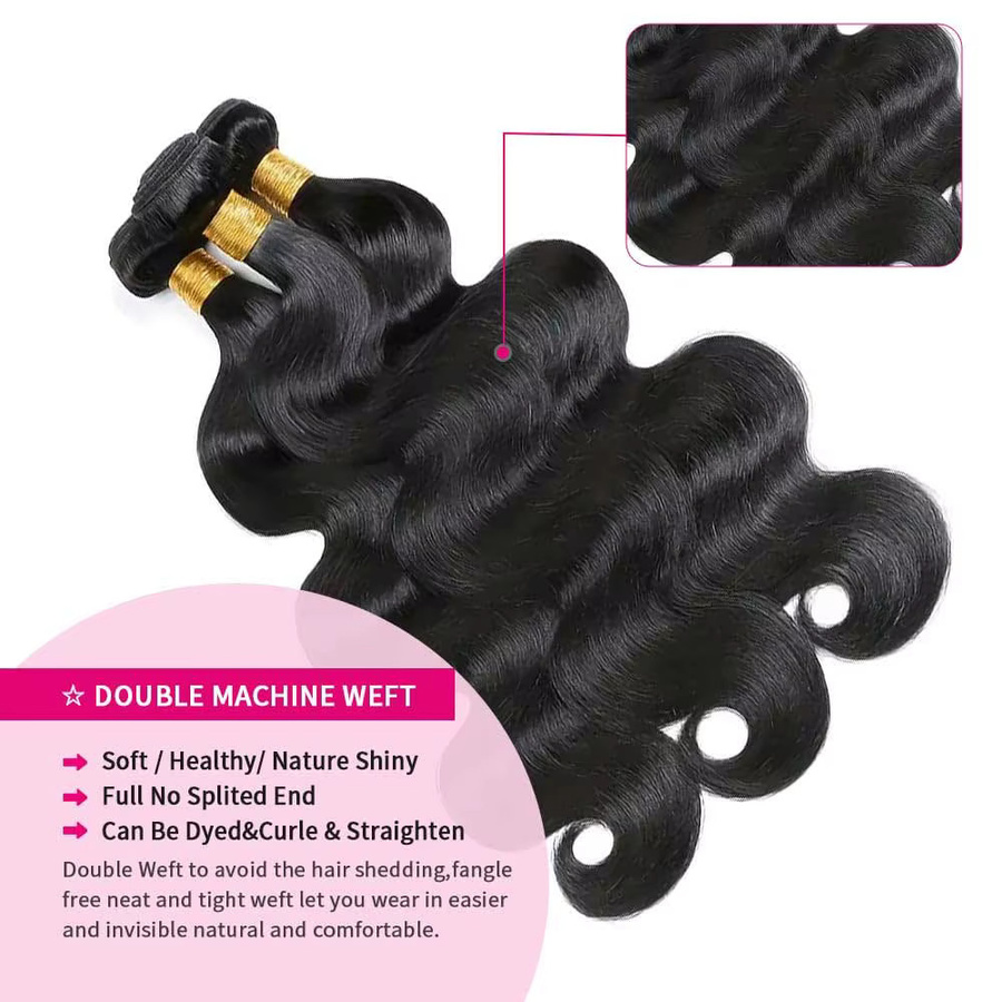 BUNGIOL Haarverlängerung Body Wave, Brasilianisches Remy Echthaar, Unisex - Bild 2