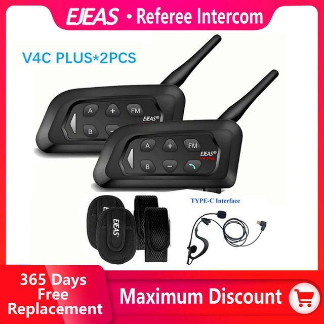 EJEAS V4C Plus Bluetooth Intercom Headset für Fußball Schiedsrichter in Schwarz mit 1500m Reichweite und Voll Duplex Funktion - Bild 1