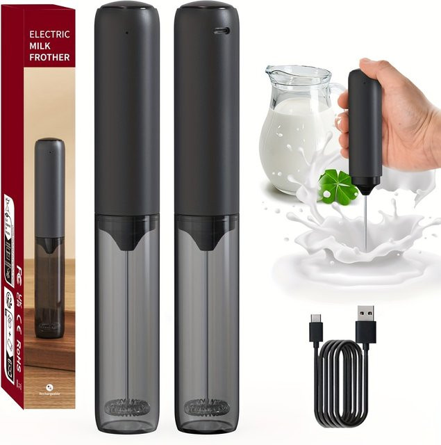 Kawu Elektrischer Milchaufschäumer Schwarz USB-wiederaufladbar mit Spritzschutz und Aufbewahrungsdeckel - Bild 1