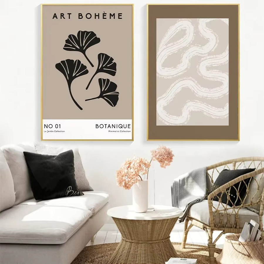 Potdemiel Abstrakte Leinwandmalerei im Böhmischen Stil mit minimalistischem Linien-Design als Wandkunst für dein Wohnzimmer - Bild 3