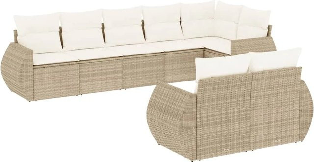 vidaXL 8-teilige Garten-Sofagarnitur in L-Form aus Poly-Rattan in Beige und Cremeweiß mit Sitzkissen und Rückenkissen - Bild 1