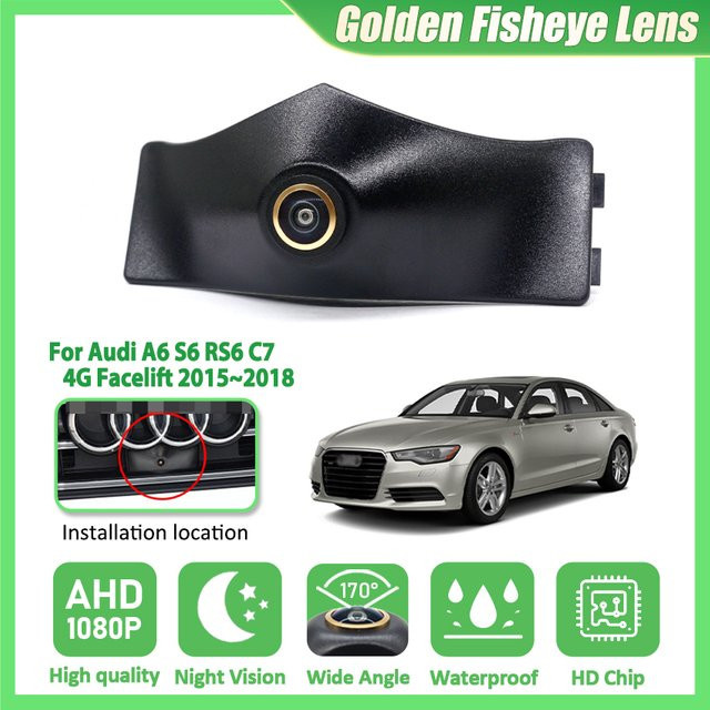 HESHECAM AHD 1080P Parkplatz-Vorderkamera mit Logo und Nachtsicht für Audi A6 S6 RS6 C7 4G Facelift, Schwarz - Bild 1