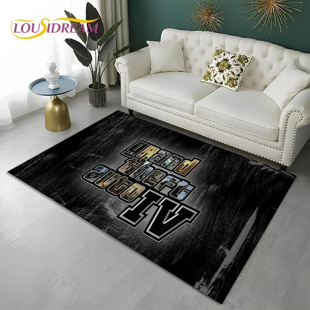 Karpetti Grand Theft Auto 3D Gamer Teppich, rutschfeste Bodenmatte aus Polyester für Wohnzimmer, Schlafzimmer oder Kinderzimmer, Farbe: Schwarz, Breite: 60 cm, Länge: 90 cm - Bild 1