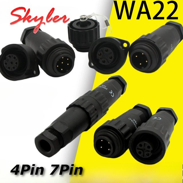 WEIPU WA22 Luftfahrtstecker Wasserdicht IP67 mit 4-Pin Schraubanschluss und 7-Pin Lötanschluss in Schwarz - Bild 1