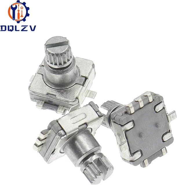 EC11 Drehgeber-Code-Schalter mit Druckknopf, 30 Positionen, 10mm Pflaumenwelle, SMD 5-polig, Silber - Bild 1
