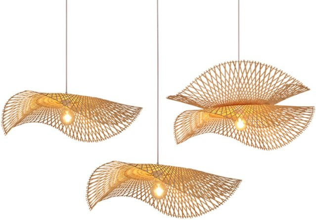 JOYINLED Bambus-Pendelleuchte in Braun, höhenverstellbare hängende Lampe im rustikalen Design für Küche und Esszimmer, Höhe: 55 cm - Bild 1