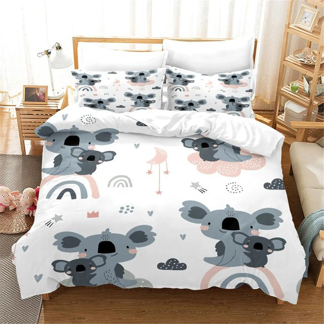 Bettwäscheset Cartoon Koala mit Bettbezug und Kissenbezug, Mehrfarbig, Material Mikrofaser, B/H: 135 x 200 cm - Bild 1