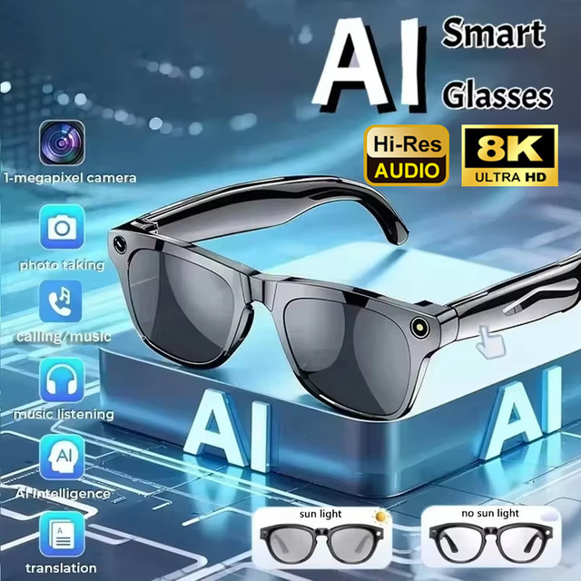 BMAD KI-Smart-Brille mit 8K HD Kamera, Bluetooth, Photochromatischer Funktion und ChatGPT-Unterstützung, Schwarz, Square - Bild 1