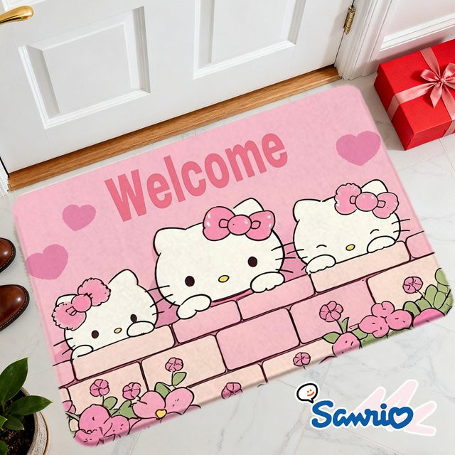 Sanrio Hello Kitty & Freunde Willkommens-Fußmatte in Pink als dekorativer Druckteppich für deinen Hauseingang - Bild 1
