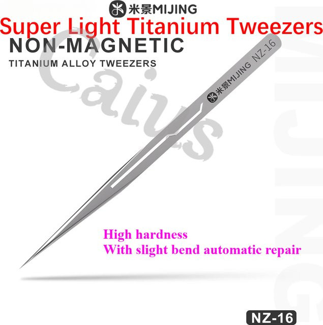 Mijing NZ-16 Pinzette aus Titanlegierung in Silber, nicht magnetisch und korrosionsbeständig für präzises Greifen von Chips und feinen Komponenten - Bild 1