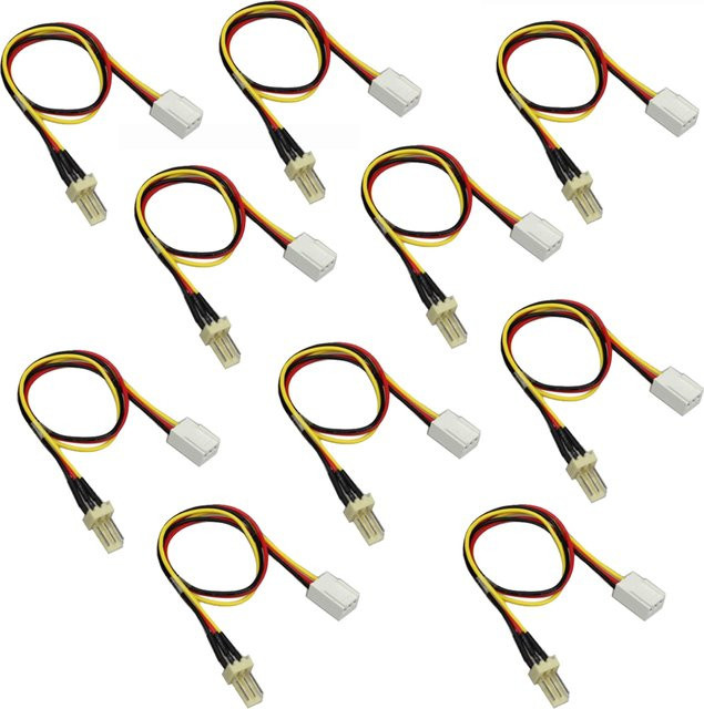 ALLOET 10er Set 3-Pin auf 3-Pin PC-Lüfter Verlängerungskabel für CPU und GPU Kühlung, Länge: 26 cm - Bild 1