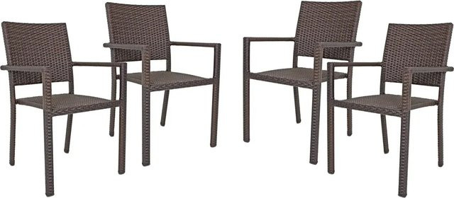 Garden Pleasure Stapelstühle MALAGA aus Aluminium mit Armlehnen, 4er Set, Braun - Bild 1