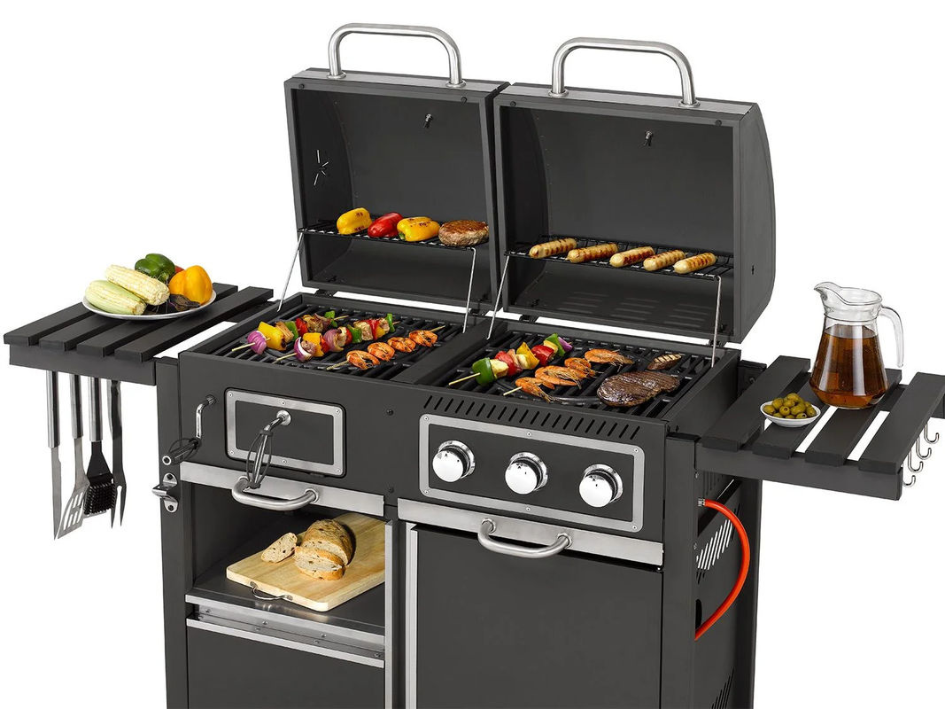 Tepro Kohle-Gas-Kombigrill Toronto in Anthrazit mit Edelstahl und emaillierten Grillrosten - Bild 4