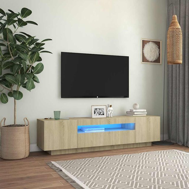 vidaXL TV-Schrank mit LED-Beleuchtung in Sonoma-Eiche, B/T/H: 160 x 35 x 40 cm - Bild 2