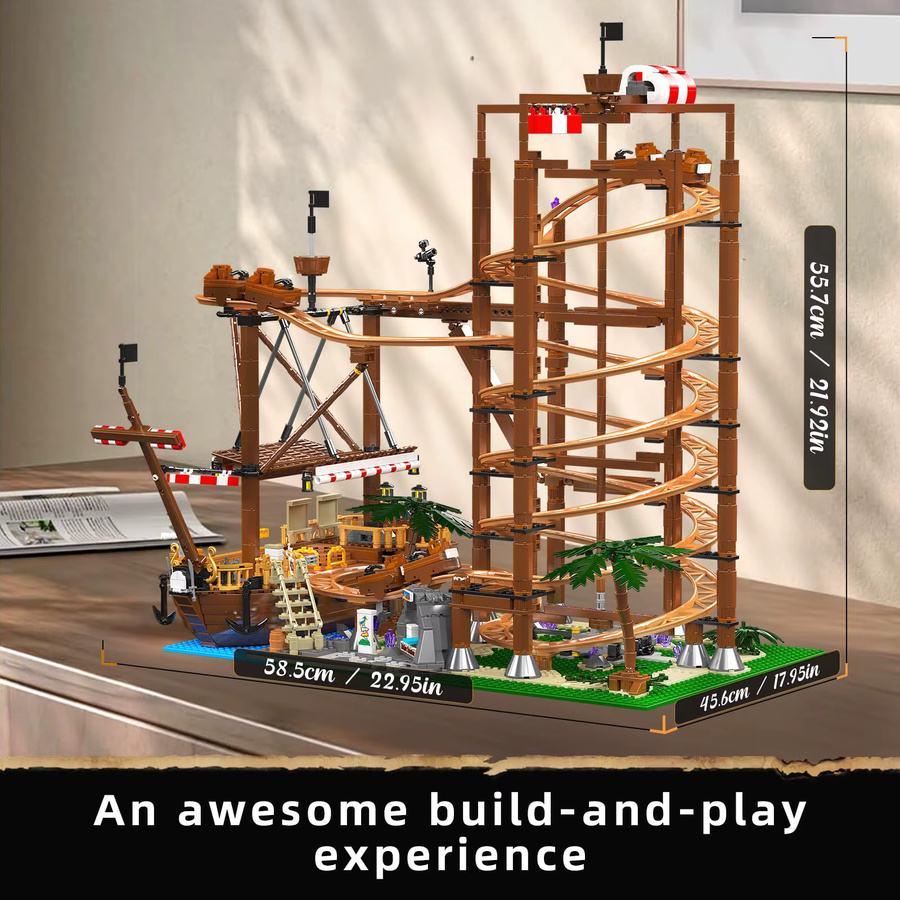 Mould King MOC Double Helix Achterbahn mit Piratenschiff, Baustein, ab 14 Jahren - Bild 2