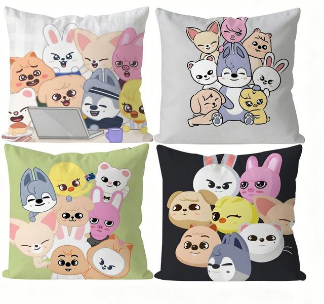 Niedriger Cartoon Kissenbezug für Kinder mit Tiermotiven, quadratisch, weiß und mehrfarbig, B/B/H: 30 x 30 x 4 cm - Bild 1