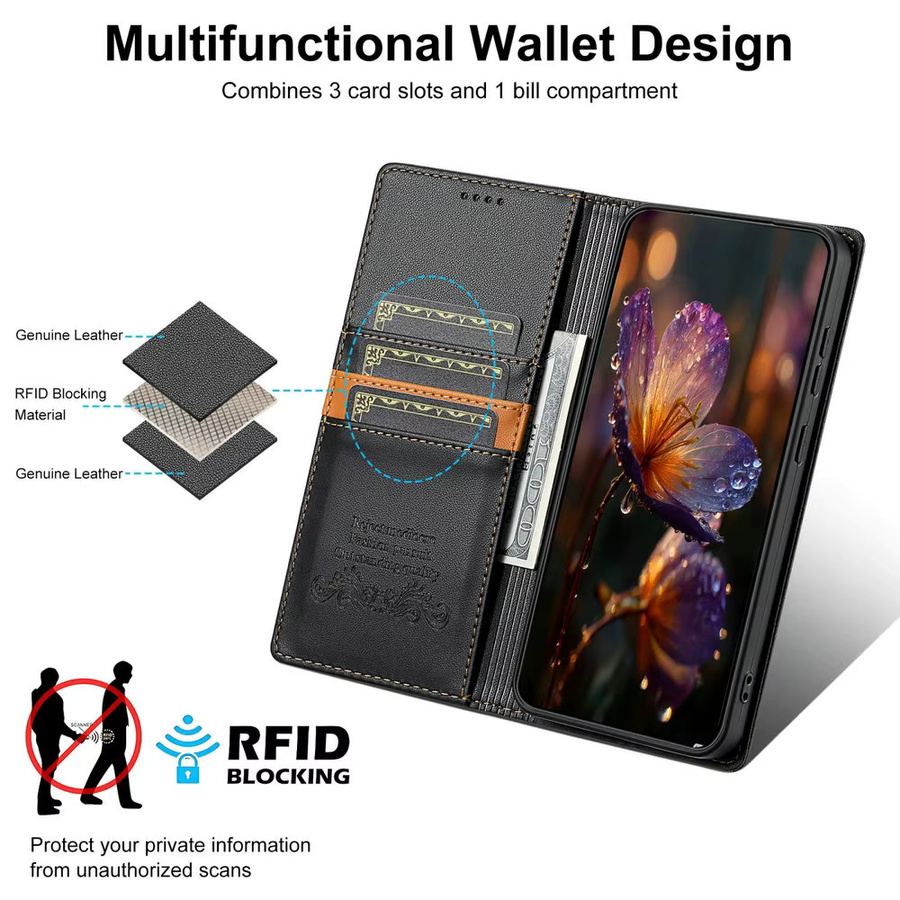 Luxus Lederhülle mit RFID-Schutz für Xiaomi Redmi Note 15 Pro Plus 5G in Schwarz - Bild 3