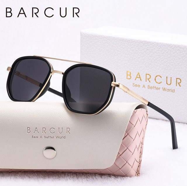 BARCUR Retro-Sonnenbrille, Vollrand, Square, Schwarz, Gold, Herren - Bild 1