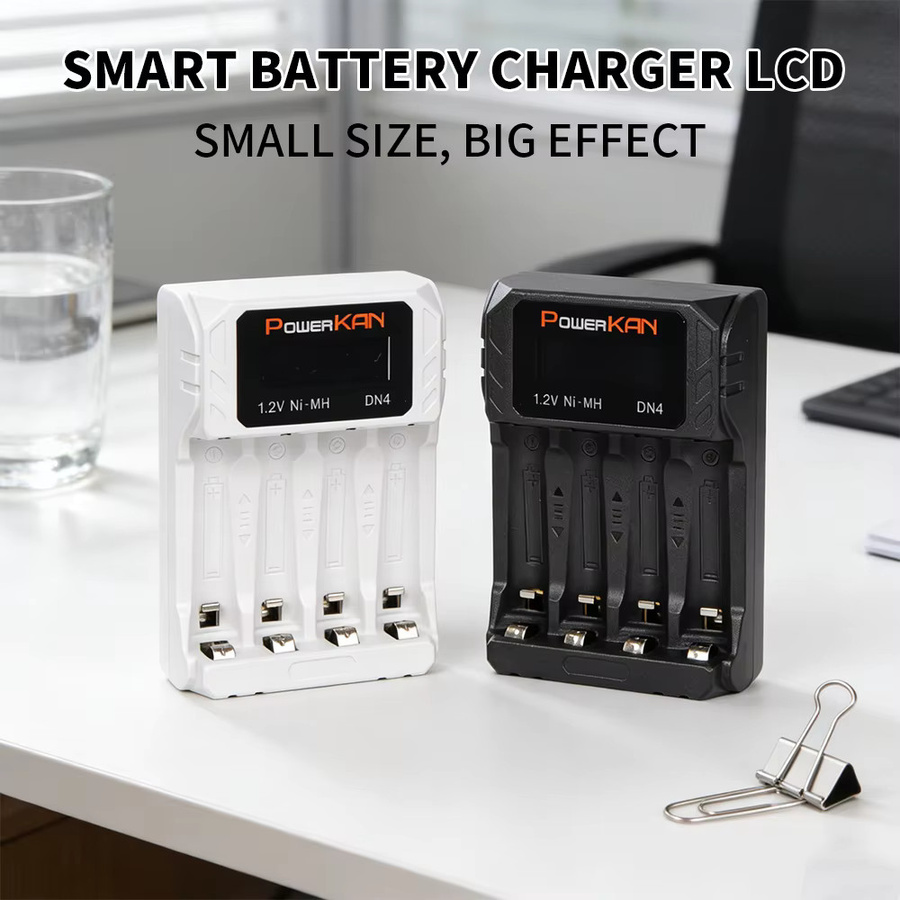 POWERKAN DN4 Batterieladegerät mit LCD-Anzeige für 1.2V Ni-MH AA AAA Akkus, 4 Schächte, USB-C Anschluss - Bild 5