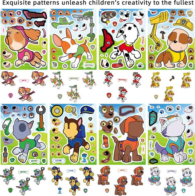 Paw Patrol Gesichter-Puzzle, Cartoon-Aufkleber, 8/16 Blätter - Bild 1