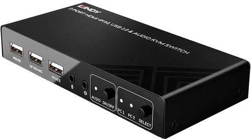 Lindy 2 Port KVM Switch HDMI 4K60 mit USB 2.0 und Audio in Schwarz - Bild 1