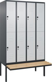 C+P Doppelstock-Spind Classic PLUS Sitzbank mit 4 Abteilen, Buche-Hartholz und Sicherheits-Drehriegel, B/T/H: 212 x 120 x 81,5 cm - Bild 1
