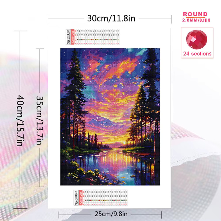 Evershine Diamant-Stickerei Set Landschafts-Mosaik mit Wolken und Bäumen in Multicolour, Wandkunst Bastelset, B/H: 30 x 20 cm - Bild 2