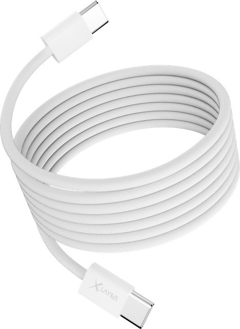 XLayer Magnetisches USB Typ C zu Typ C Ladekabel, feingewebt, Weiß, 1,5 m - Bild 1