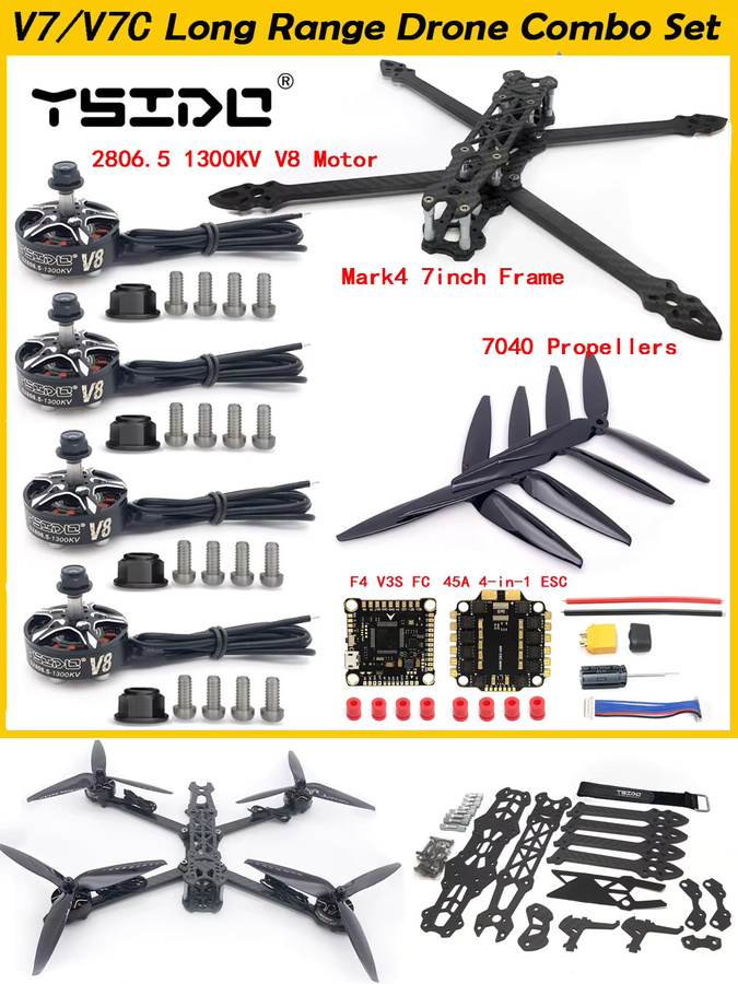 YSIDO MARK4 7-Zoll Carbonfaser-Rahmen V7 V7C in Schwarz mit 2806.5 1300KV Bürstenlosen Motoren und 7-Zoll-Propellern für FPV Langstreckendrohnen - Bild 3