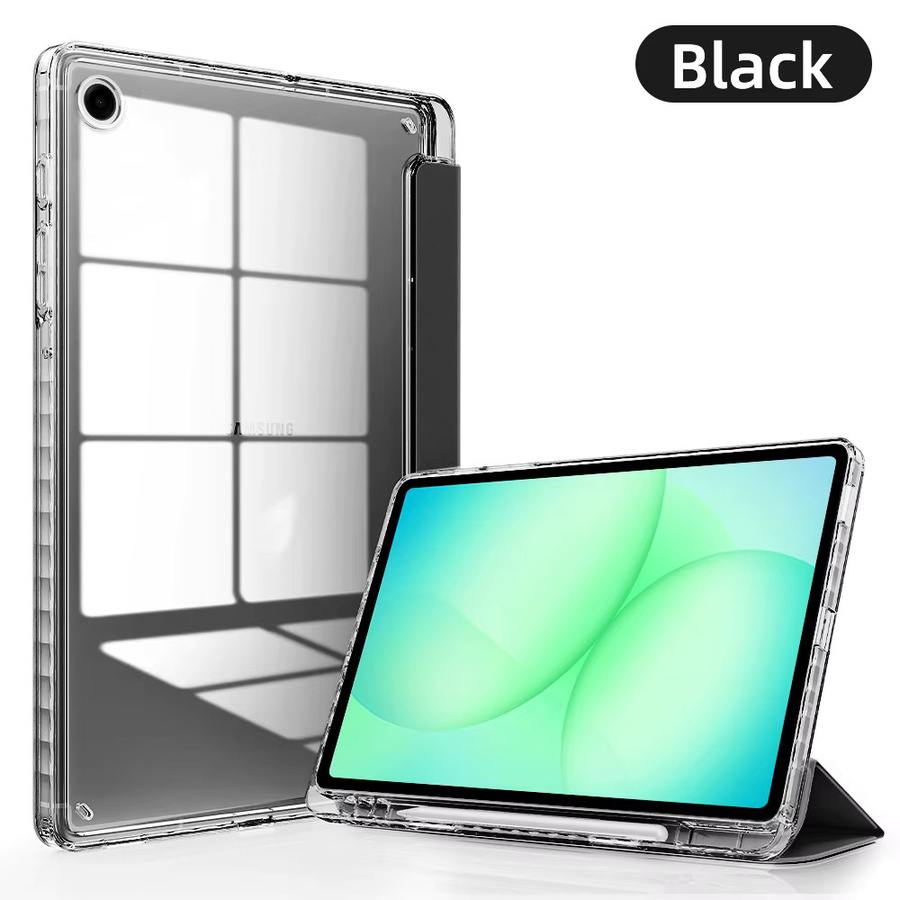 Hansong Schutzhülle für Samsung Galaxy Tab A9 und Tab A11 Plus 11 Zoll mit Stifthalter, dreifach faltbarem Standfuß, Smart Cover und weicher TPU-Rückseite in Schwarz - Bild 2