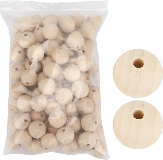 Tooarts Holzperlen in Beige als runde Mehrzweck-Deko-Teile mit klarer Textur für Ornamente und Bemalungen - Bild 1