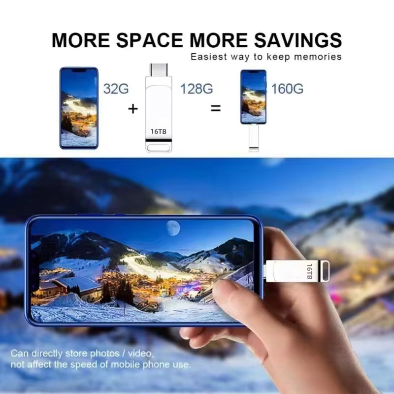 DIXSG USB-Stick USB 3.2 mit 2 TB Kapazität, High-Speed Metall-Pendrive mit USB-C Anschluss, Silber - Bild 5