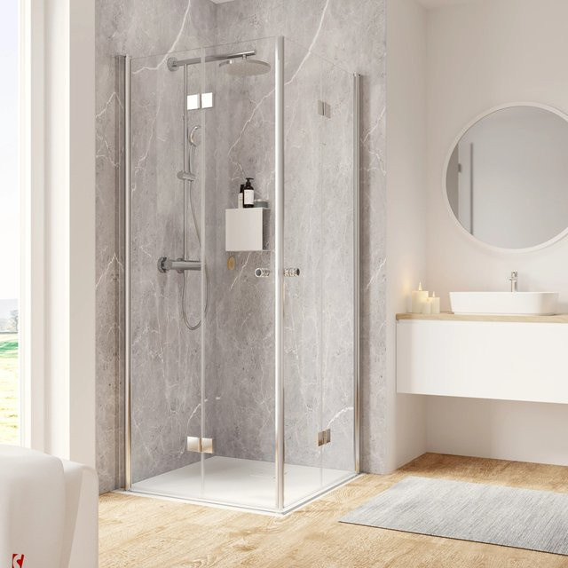 Schulte ExpressPlus Garant 2.0 Duschkabine als Drehfalttür mit Eckeinstieg in Chromoptik und Silber, B/T/H: 90 x 90 x 200 cm - Bild 1