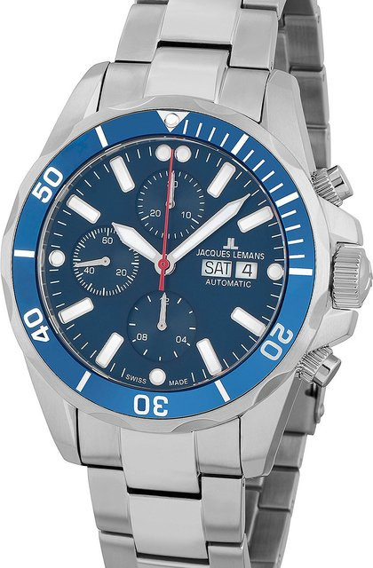 Jacques Lemans Chronograph, Automatik, Edelstahl, Blau, 44 mm, Herren - Bild 1