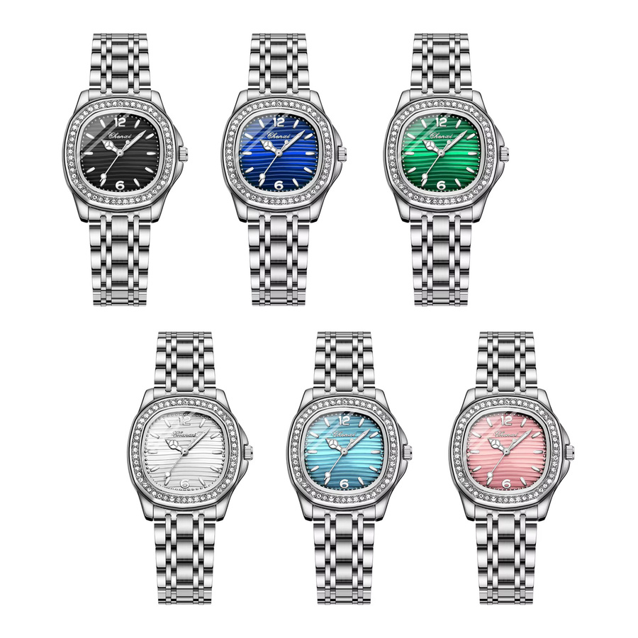 CHENXI Armbanduhr Edelstahl, Quarz, Eckig, Schwarz, Damen - Bild 3