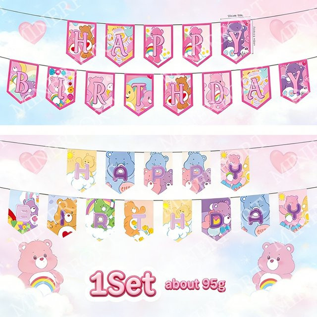 Care Bears Wimpel Banner als bunte Cartoon-Dekoration für Kinderpartys und Veranstaltungen, mehrfarbig - Bild 1