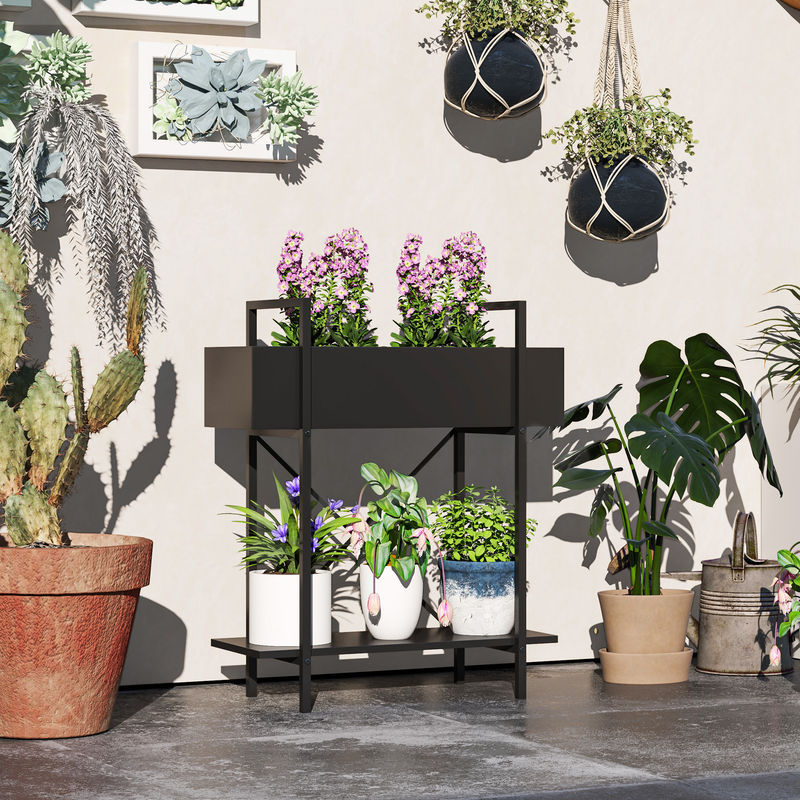 Outsunny 2-Etagen Pflanzenständer aus Metall in Schwarz für Innen und Außen, B/H/T: 25 x 70 x 60 cm - Bild 5
