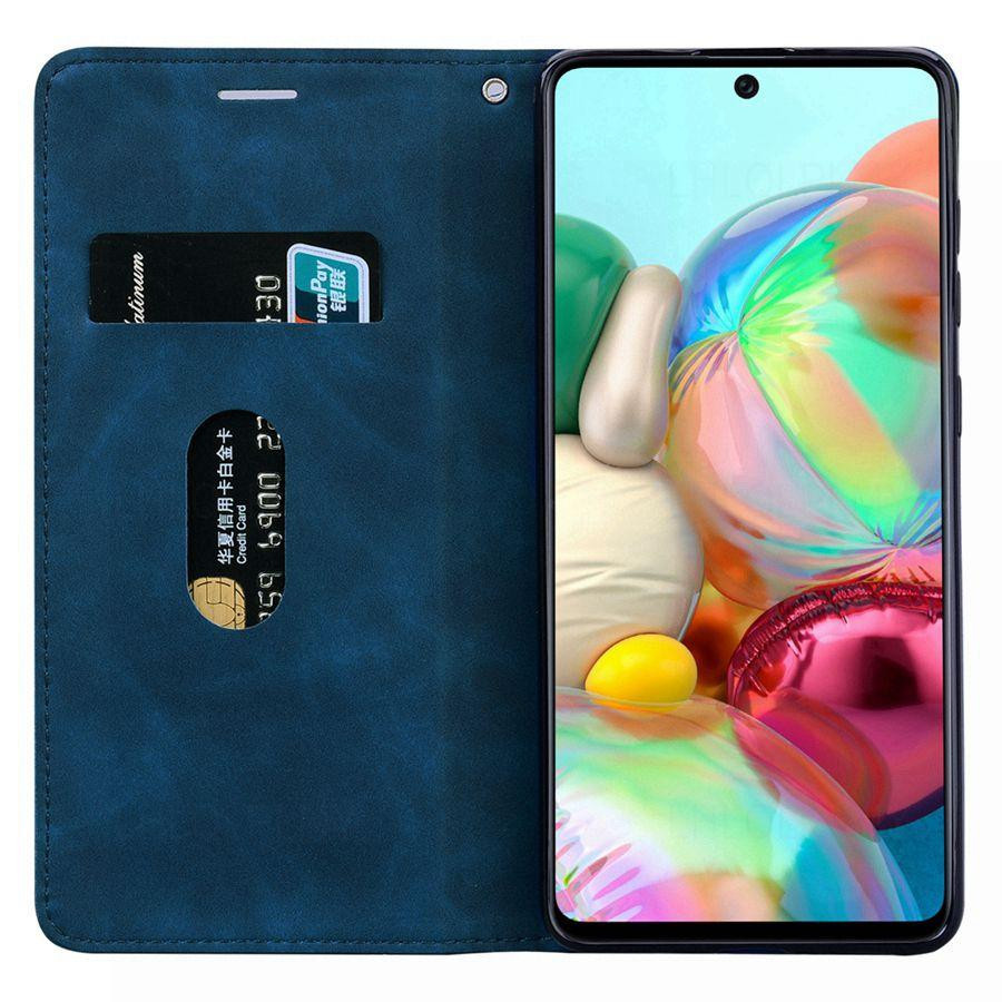 Luxus Leder Klappbrieftasche Handyhülle für Samsung Galaxy A-Serie und S-Serie in Blau - Bild 2