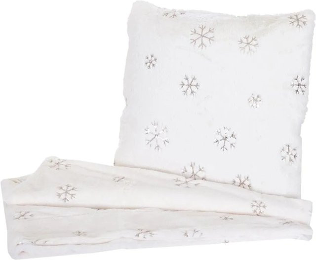 MCW Set aus Kuscheldecke und Deko-Kissen Schnee in Weiß mit Pailletten-Stickerei - Bild 2